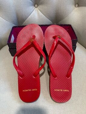 Tory Burch Red Logo Rubber Flip Flop, With Box, Size 8
